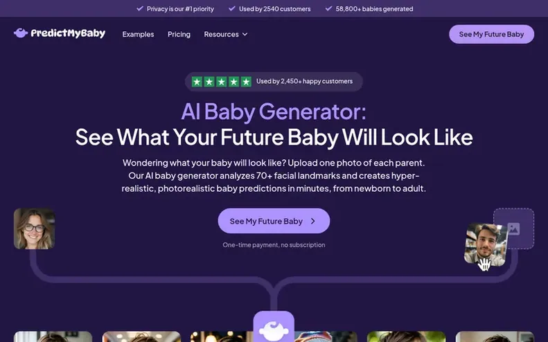 Screenshot of the PredictMyBaby homepage