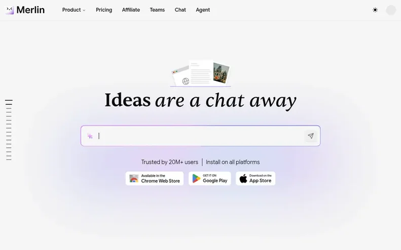 Screenshot of the Merlin homepage