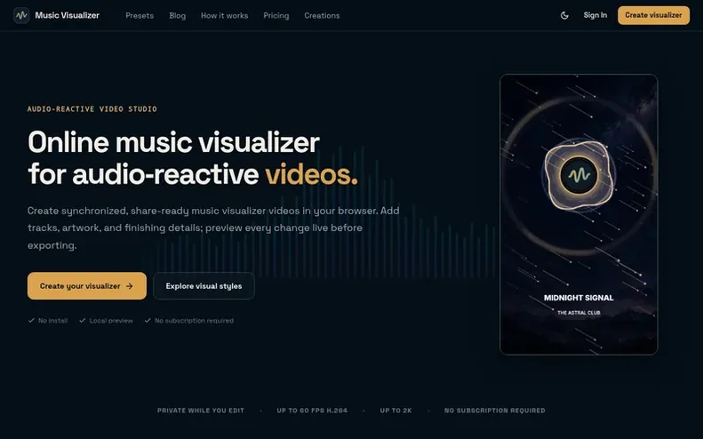 Screenshot of the Music Visualizer homepage