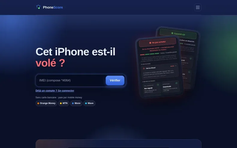 Screenshot of the PhoneScore homepage