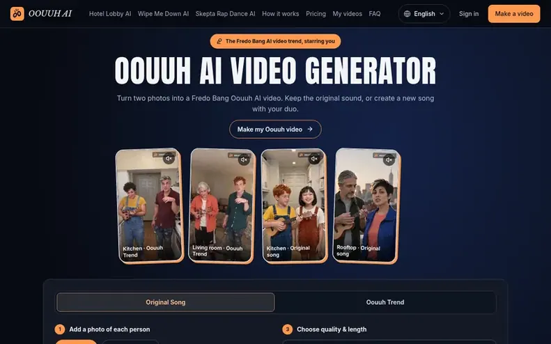 Screenshot of the OOUUH AI homepage