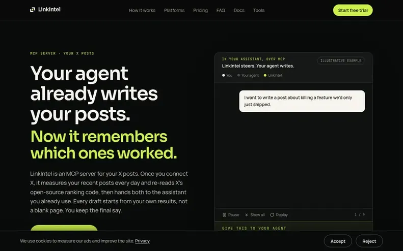 Screenshot of the LinkIntel homepage
