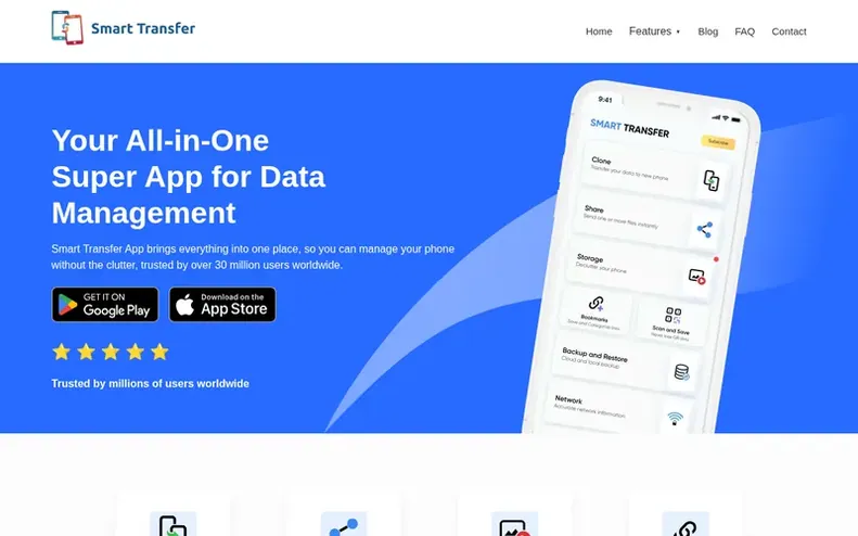 Screenshot of the Smart Transfer App homepage
