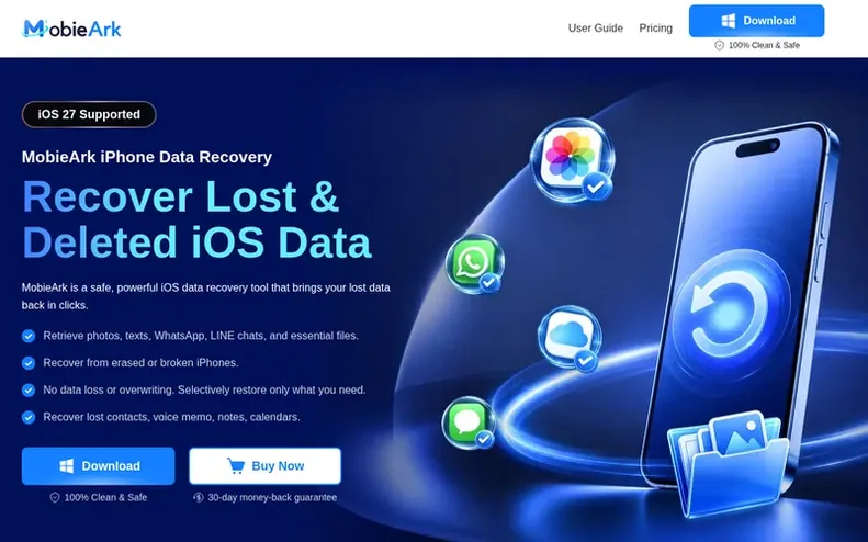 Screenshot of the MobieArk iPhone Data Recovery homepage