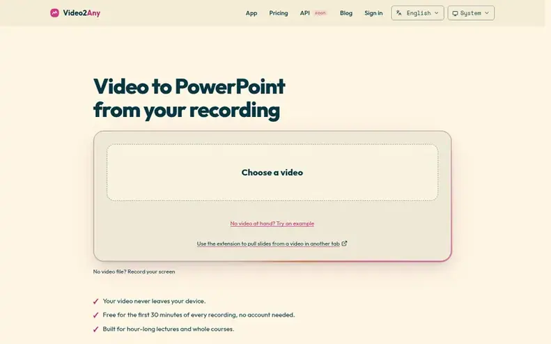 Screenshot of the Video2Any homepage