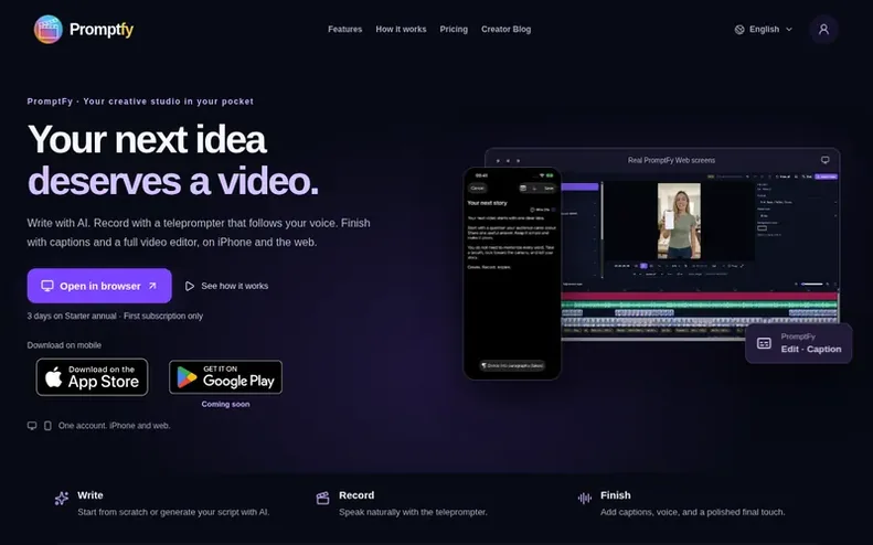 Screenshot of the PromptFy homepage