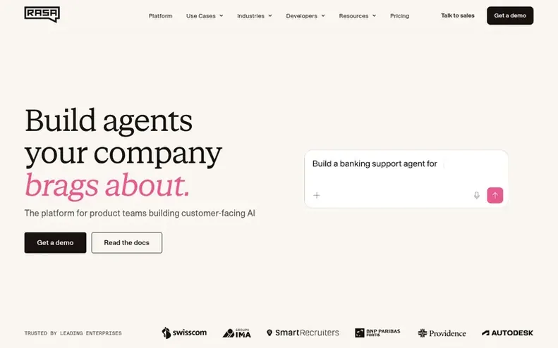 Screenshot of the Rasa homepage