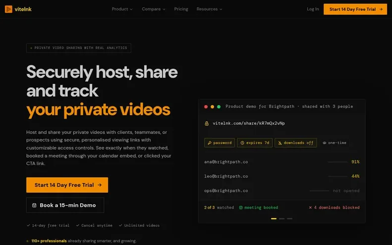 Screenshot of the vitelnk homepage