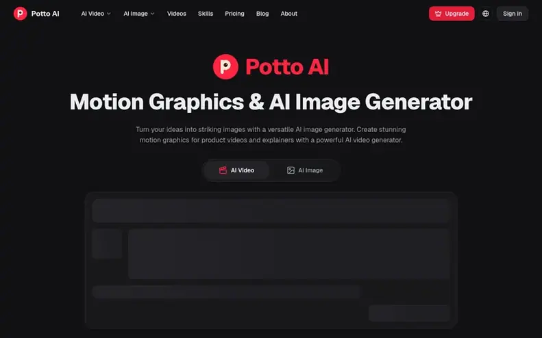 Screenshot of the Potto AI homepage