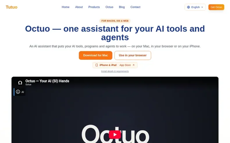 Screenshot of the Octuo homepage