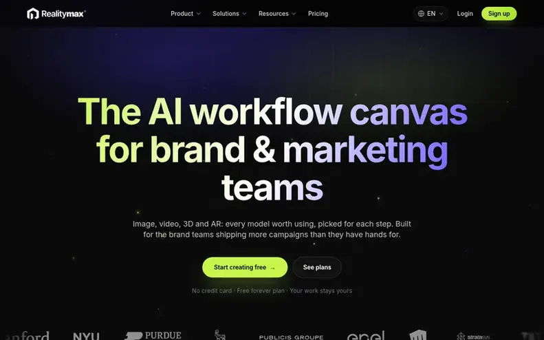 Screenshot of the RealityMAX homepage