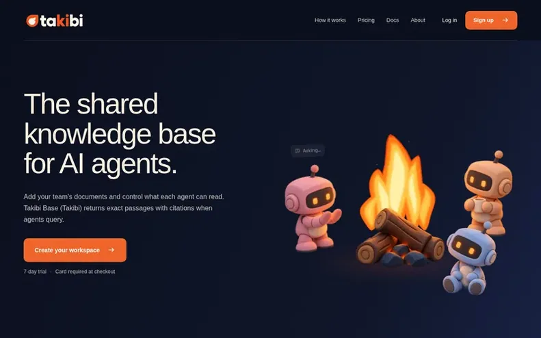 Screenshot of the Takibi Base homepage