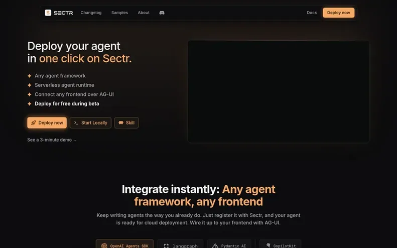 Screenshot of the Sectr homepage