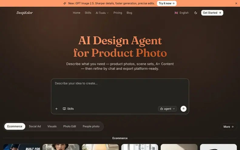 Screenshot of the DeepKolor homepage