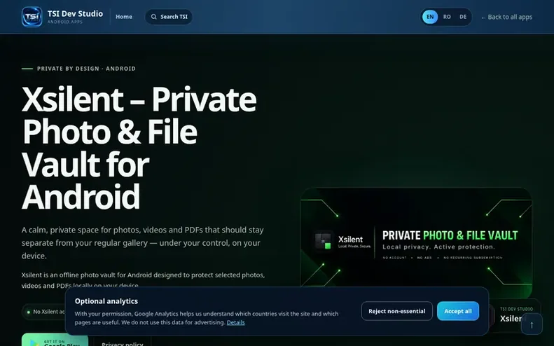 Screenshot of the Xsilent homepage