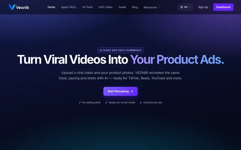 Screenshot of the VEONIB homepage