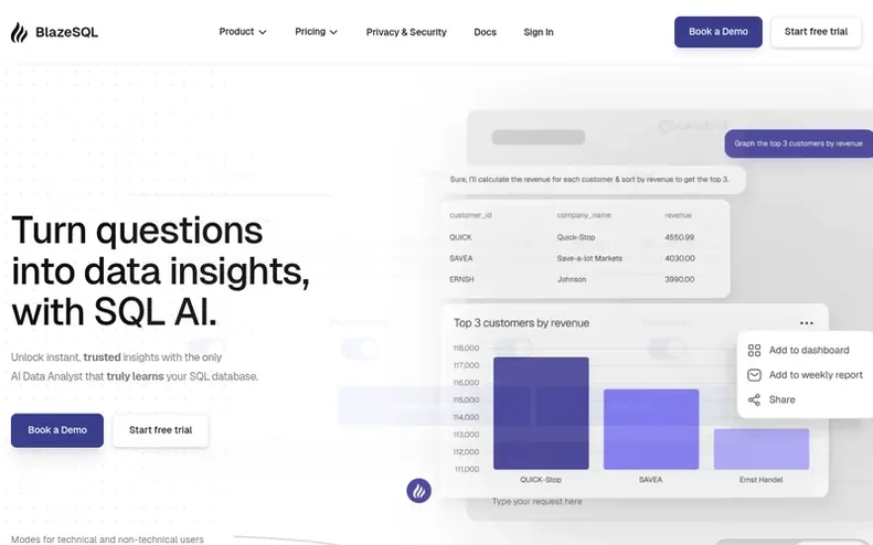 Screenshot of the BlazeSQL homepage