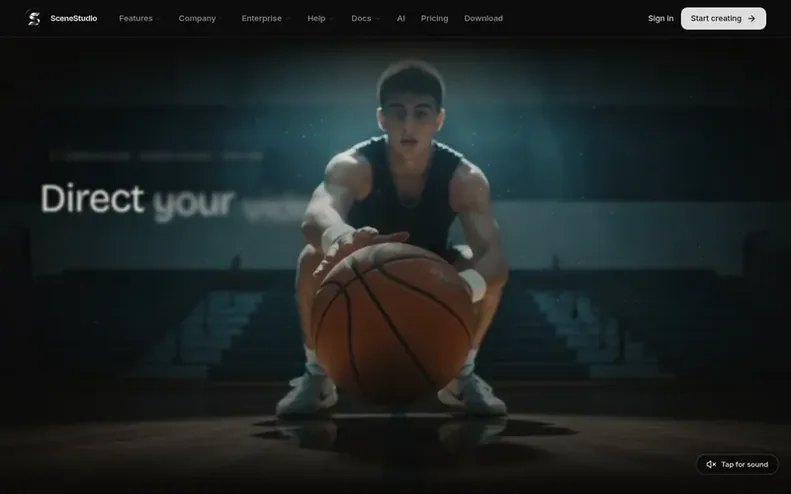 Screenshot of the SceneStudio homepage