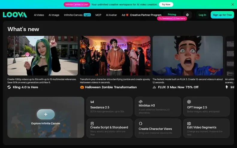 Screenshot of the Loova AI homepage