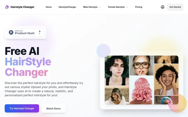Screenshot of the Hairstyle Changer homepage
