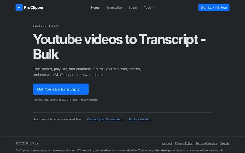 Screenshot of the ProClipper homepage