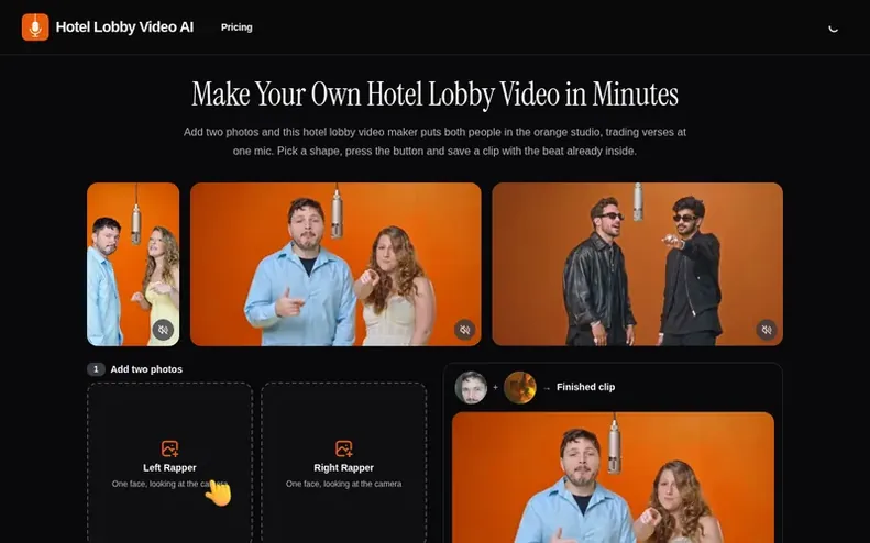 Screenshot of the Hotel Lobby Video AI homepage