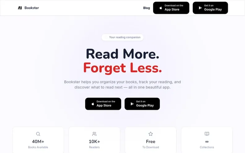 Screenshot of the Bookster homepage