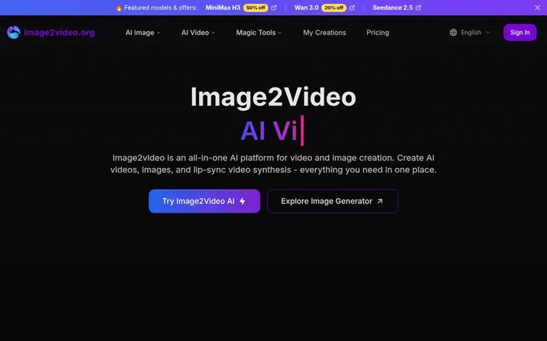 Screenshot of the Image2Video homepage