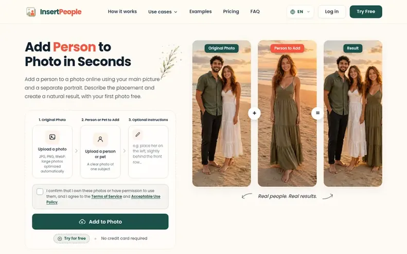 Screenshot of the InsertPeople homepage