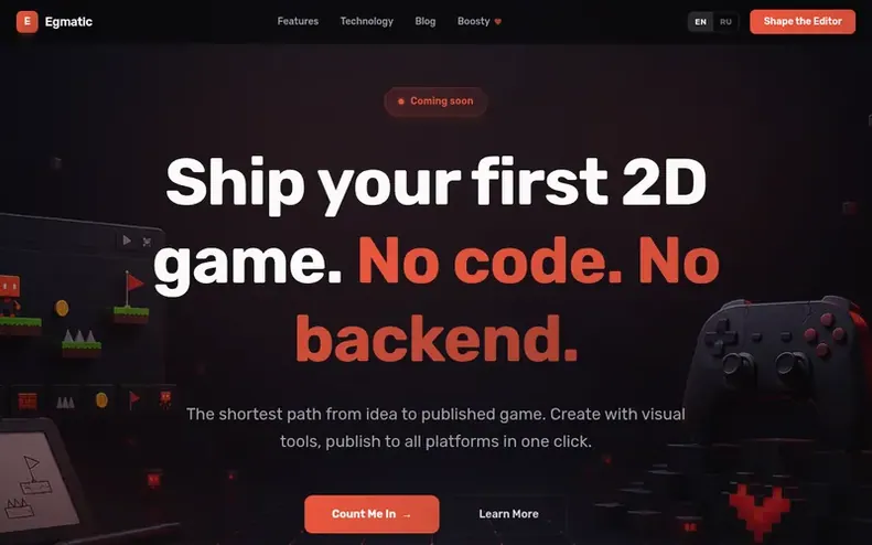 Screenshot of the Egmatic homepage