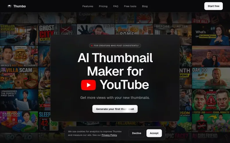 Screenshot of the Thumbo homepage