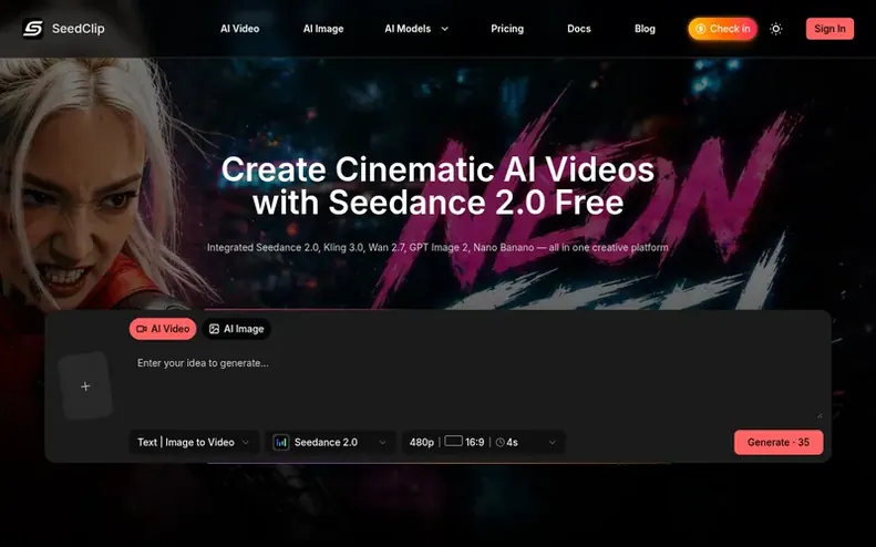 Screenshot of the SeedClip homepage