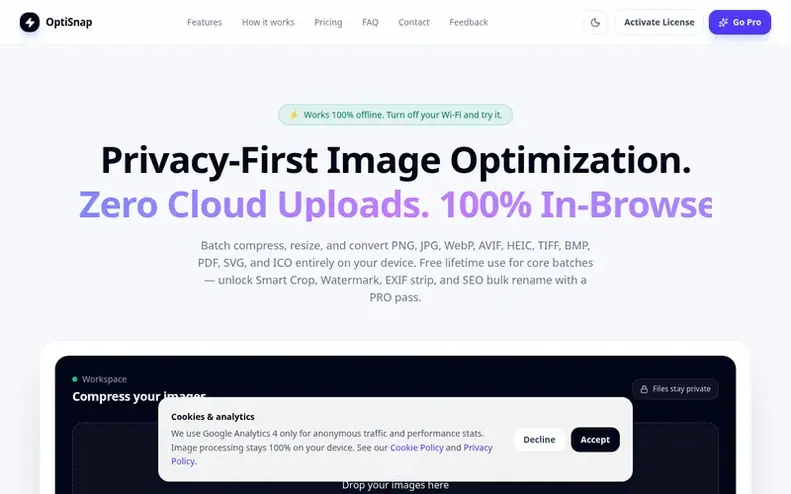 Screenshot of the OptiSnap homepage