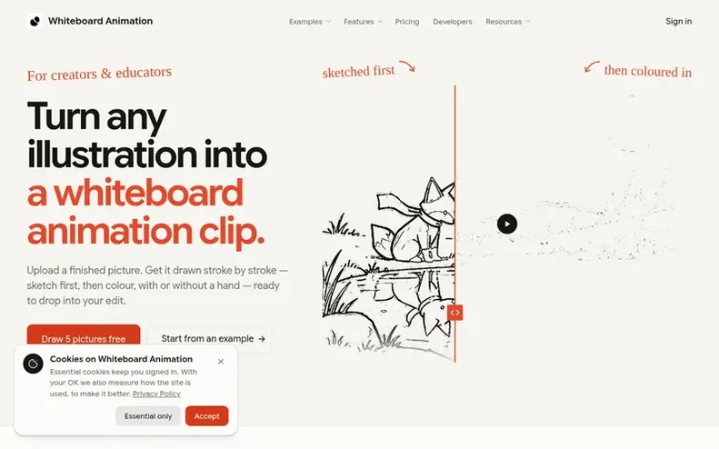 Screenshot of the WhiteboardAnimation.ai homepage