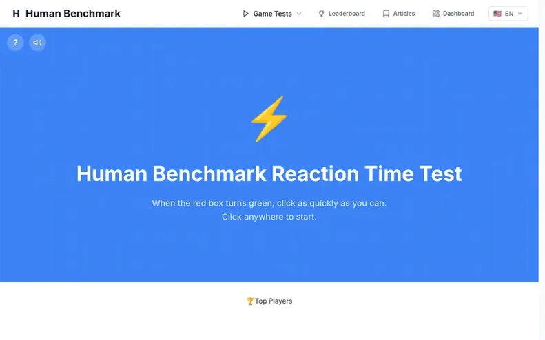 Screenshot of the Human Benchmark homepage