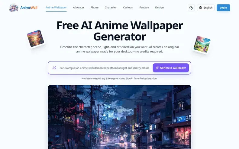 Screenshot of the AnimeWall homepage