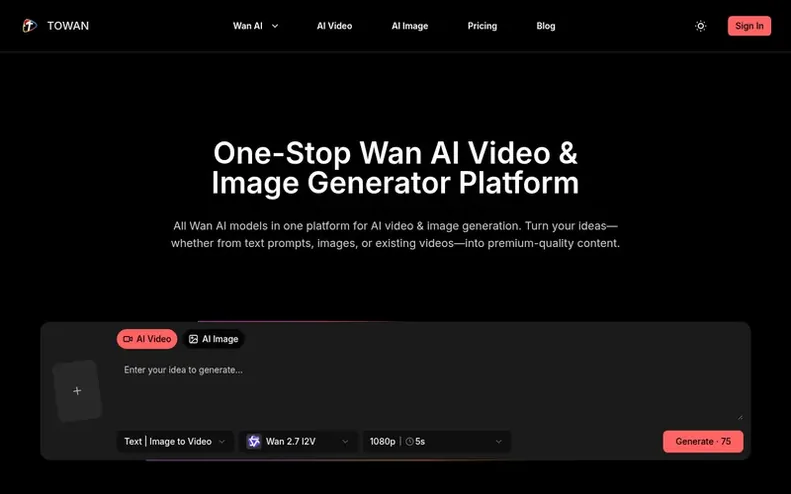 Screenshot of the Towan homepage