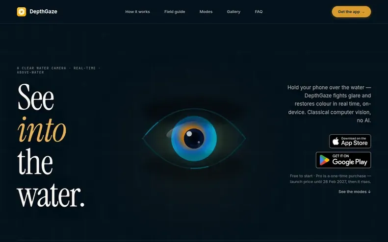 Screenshot of the DepthGaze homepage