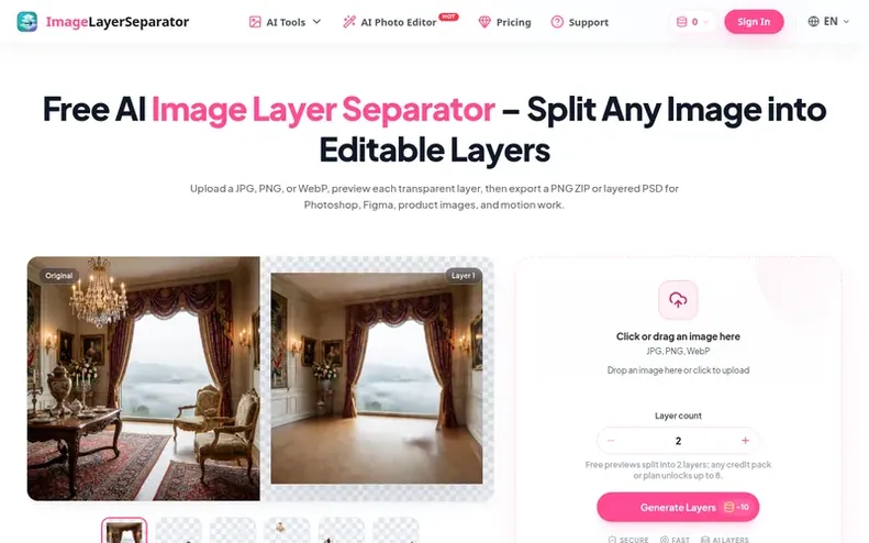 Screenshot of the Image Layer Separator homepage