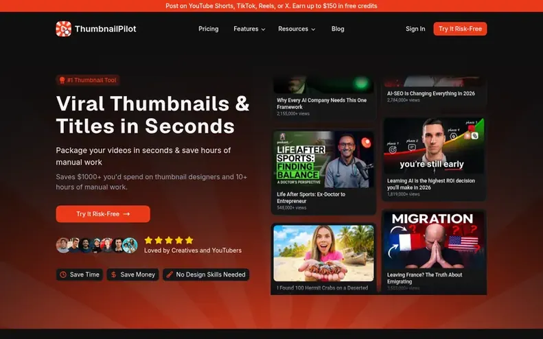 Screenshot of the ThumbnailPilot homepage