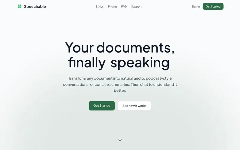 Screenshot of the Speechable homepage