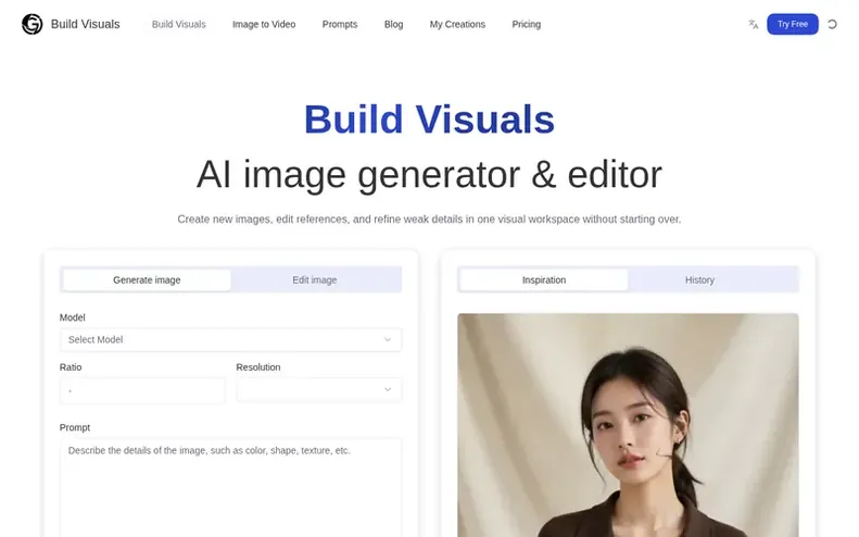 Screenshot of the Build Visuals homepage