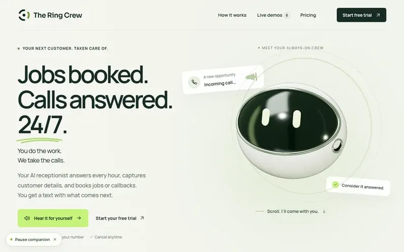 Screenshot of the The Ring Crew homepage