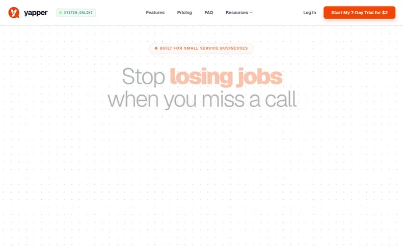Screenshot of the Yapper homepage