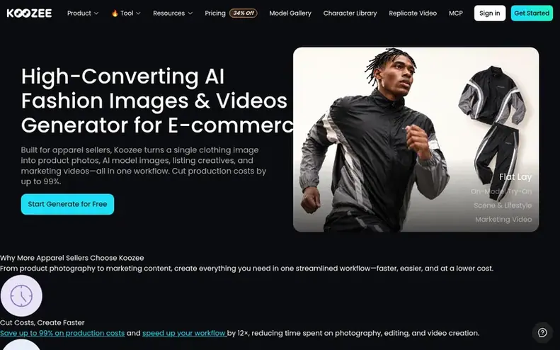 Screenshot of the Koozee homepage