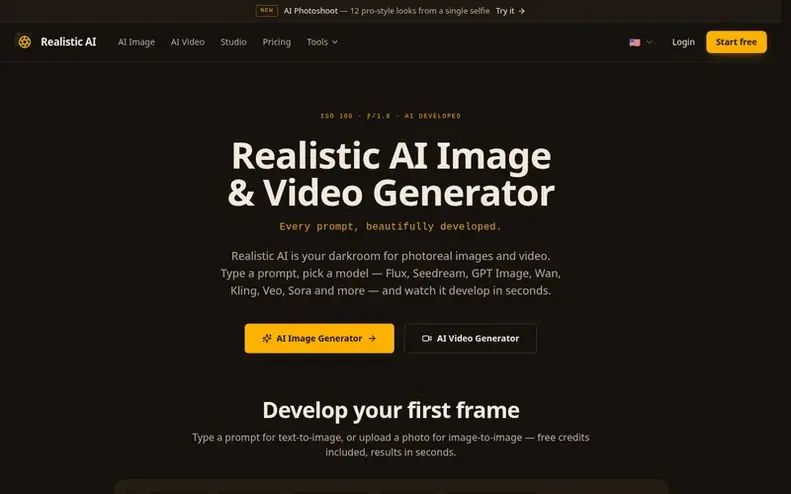 Screenshot of the Realistic AI homepage