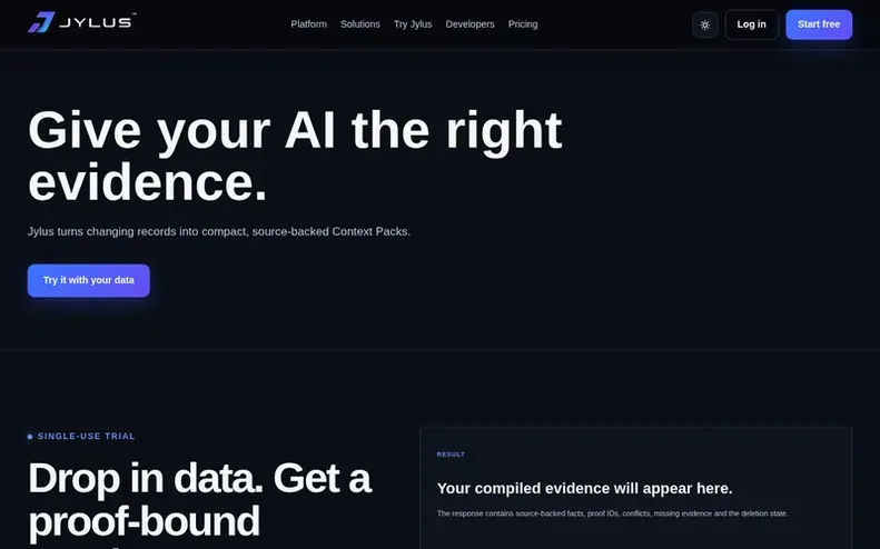 Screenshot of the Jylus homepage