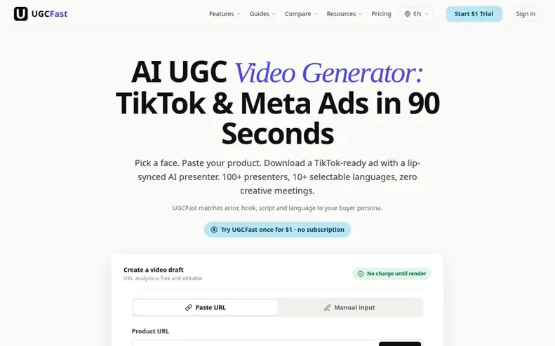 Screenshot of the UGCFast homepage