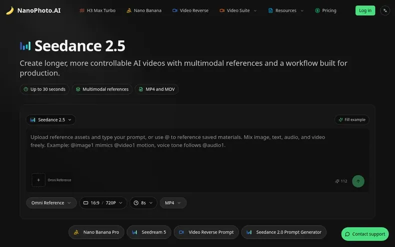 Screenshot of the NanoPhoto.AI homepage